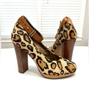 Sam Edelman Leopard Print Calf Hair Heels with Ankle Strap 8
